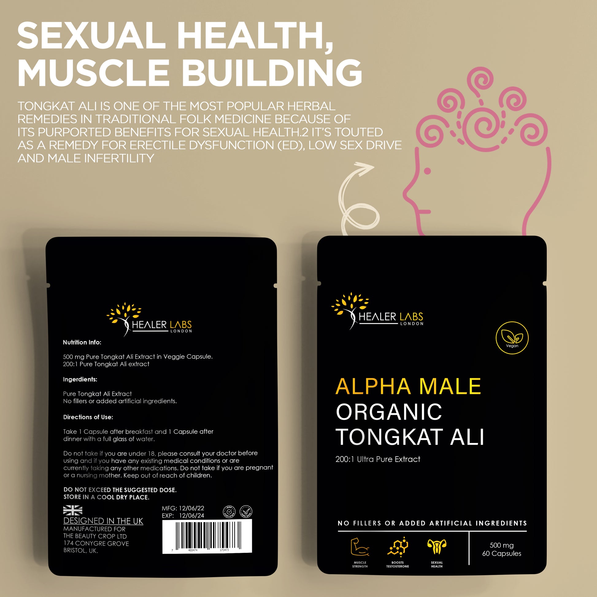  Healer Labs - Alpha Male Organic Tongkat Ali Capsules - The Beauty Corp.