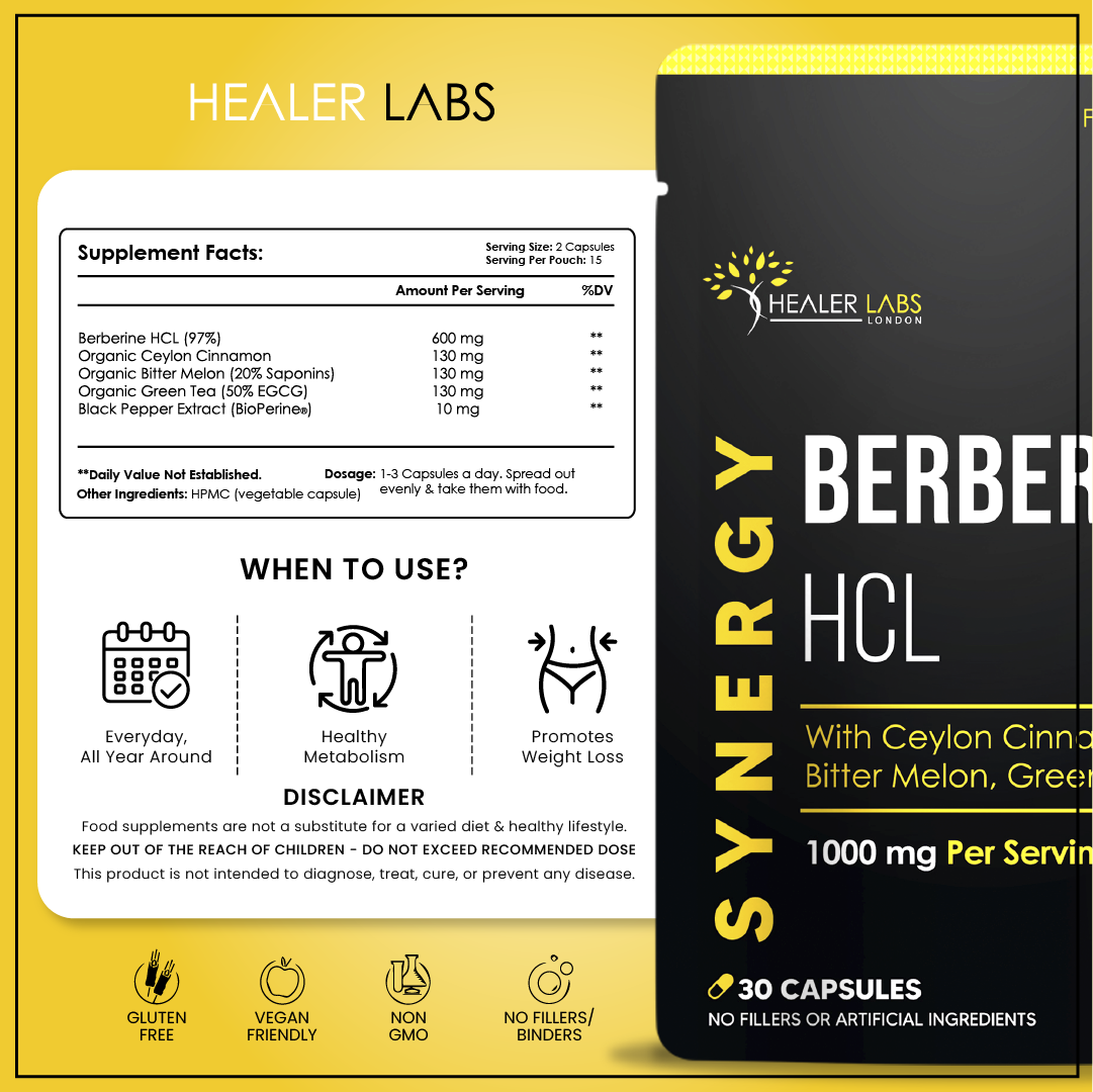  Healer Labs - Berberine HCL 97% With Ceylon Cinnamon & Bitter Melon - The Beauty Corp.