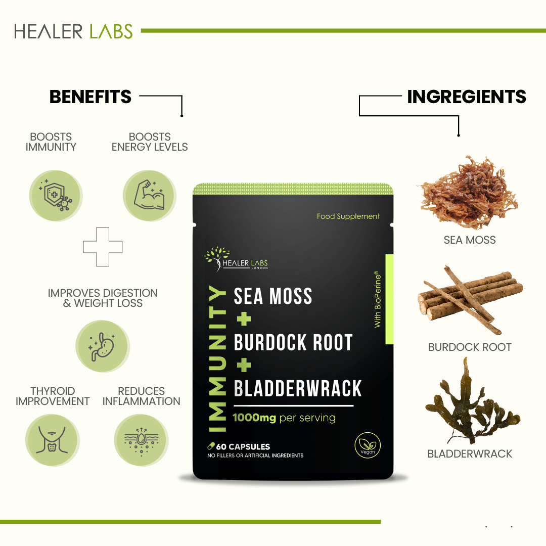  Healer Labs - Immunity Organic Sea Moss, Bladderwrack and Burdock Root - The Beauty Corp.