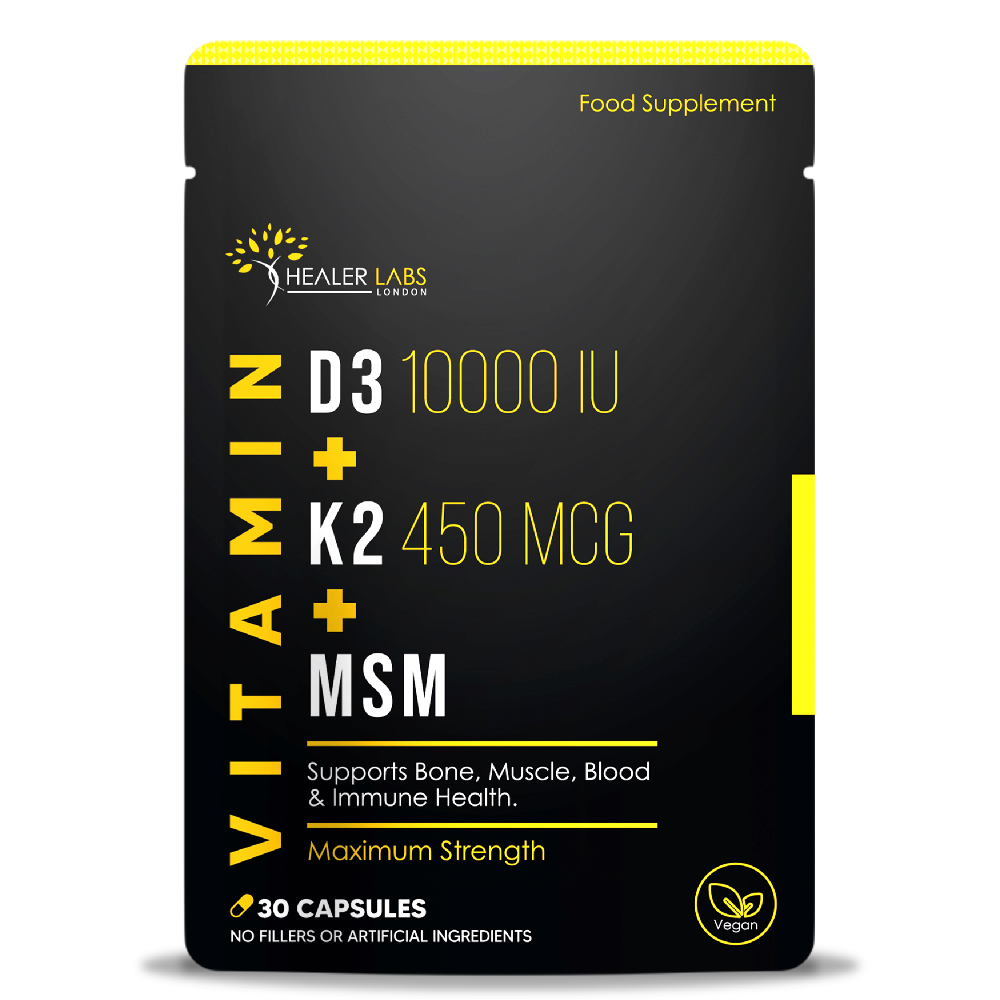  Healer Labs - Vitamin D3 + K2 & MSM - 10,000 IU Vitamin D3, 450mcg Vitamin K2 - The Beauty Corp.