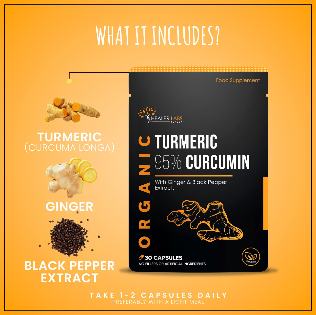 Healer Labs - Organic Turmeric 95% Curcumin With Ginger & Black Pepper - The Beauty Corp.